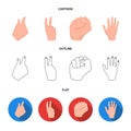 Open fist, victory, miser. Hand gesture set collection icons in cartoon,outline,flat style vector symbol stock