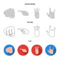 Open fist, victory, miser. Hand gesture set collection icons in flat,outline,monochrome style vector symbol stock