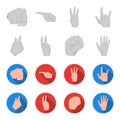 Open fist, victory, miser. Hand gesture set collection icons in monochrome,flat style vector symbol stock illustration