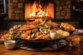open flame beach grill with mixed seafood platter
