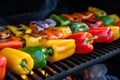 open flame grilling multicolored bell peppers