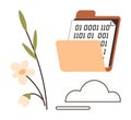 Digital Data Storage Concept with Folder, Binary Code, and Nature Elements Royalty Free Stock Photo