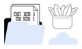 Digital File Storage with Binary Code Document, Plant in Pot, and Cloud Element Royalty Free Stock Photo