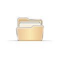 Open folder with documents icon stylized metallic gold color with black outline and shadow Royalty Free Stock Photo