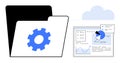 File Folder with Gear and Digital Dashboard Representing Data Management and Cloud Integration Royalty Free Stock Photo
