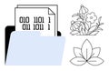 Digital Data Storage in Folder with Floral Elements Highlighting Nature and Technology Connection Royalty Free Stock Photo
