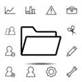 Open folder icon. Simple thin line, outline vector element of minimalistic, web icons set for UI and UX, website or mobile Royalty Free Stock Photo