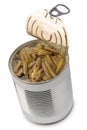 Open food tin can with green beans