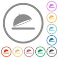 Open food tray flat icons with outlines