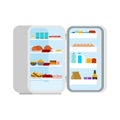 Open fridge Filled with food isolated. lot of food and Meat. Ref Royalty Free Stock Photo