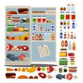 Open fridge full of delicious food and drinks Royalty Free Stock Photo