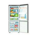 Open fridge with products isolated on white color banner Royalty Free Stock Photo