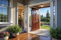 Open front door, inviting home exterior Royalty Free Stock Photo