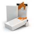 Open full packs of cigarettes on white background.