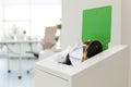 Open full trash bin in modern office. Waste recycling Royalty Free Stock Photo