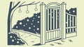 An open garden gate at night with romantic string lights, vector design Generative AI Royalty Free Stock Photo
