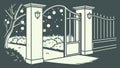 An open gate in a snowy landscape during a winter night, vector design Generative AI Royalty Free Stock Photo