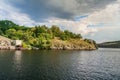 Open gazebo on the shore of the island Khortitsa