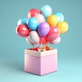 Open gift box and balloons, AI generated Royalty Free Stock Photo