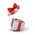 Open gift box or blank present box with red ribbon bow isolated on white background Royalty Free Stock Photo