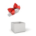 Open gift box or blank present box with red ribbon bow isolated over white background Royalty Free Stock Photo