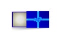 Open gift box with blue bow isolated on white. Vector illustration eps 10. Royalty Free Stock Photo