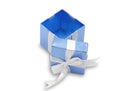 open gift box blue color package object wrap with white satin bow ribbon isolated on white background Royalty Free Stock Photo