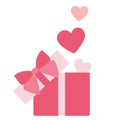 Open gift box with fly hearts. Valentine day Concept. Colorful flat design Vector illustration isolated on white. 14 February Royalty Free Stock Photo