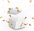 Open gift box with Gold confetti , isolated on transparent background Royalty Free Stock Photo