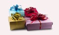 Open gift box isolated on white, blue and pink on isolated. Royalty Free Stock Photo