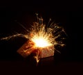 Open gift box and light fireworks christmas on dark background, Merry Christmas and Happy New Yea