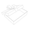 Open gift box. Outline drawing