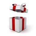 Open gift box , present box with lid and red ribbon bow isolated on white background with shadow Royalty Free Stock Photo