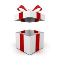 Open gift box , present box with red ribbon bow isolated on white background Royalty Free Stock Photo