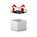 Open gift box present box with red ribbon bow isolated on white background Royalty Free Stock Photo