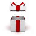 Open gift box and present box with red ribbon bow isolated on white background with shadow Royalty Free Stock Photo