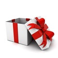 Open gift box and present box with red ribbon bow isolated on white background Royalty Free Stock Photo