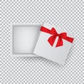 Open gift box with a red bow isolated on a transparent hair dryer. Vector illustration.