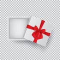 Open gift box with a red bow isolated on a transparent hair dryer. Vector illustration.