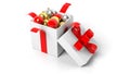 Open gift box with red ribbon full of Christmas balls Royalty Free Stock Photo