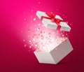 Open Gift Box with Ribbon and Hearts Confetti Royalty Free Stock Photo