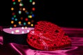 Open gift box shaped heart with Bokeh Royalty Free Stock Photo