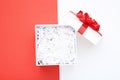 Open gift box with shredded paper Royalty Free Stock Photo