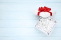 Open gift box with shredded paper Royalty Free Stock Photo