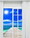 Open glass door sea view Royalty Free Stock Photo