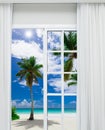 Open glass door sea view Royalty Free Stock Photo