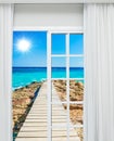 Open glass door sea view Royalty Free Stock Photo