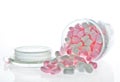 Open Glass jar of pink and white Marshmallow Royalty Free Stock Photo