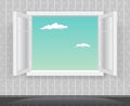 Open Glass Window Frame Cartoon Home Interior Design Template Background