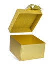Open glod gift box floating glitter lid Royalty Free Stock Photo